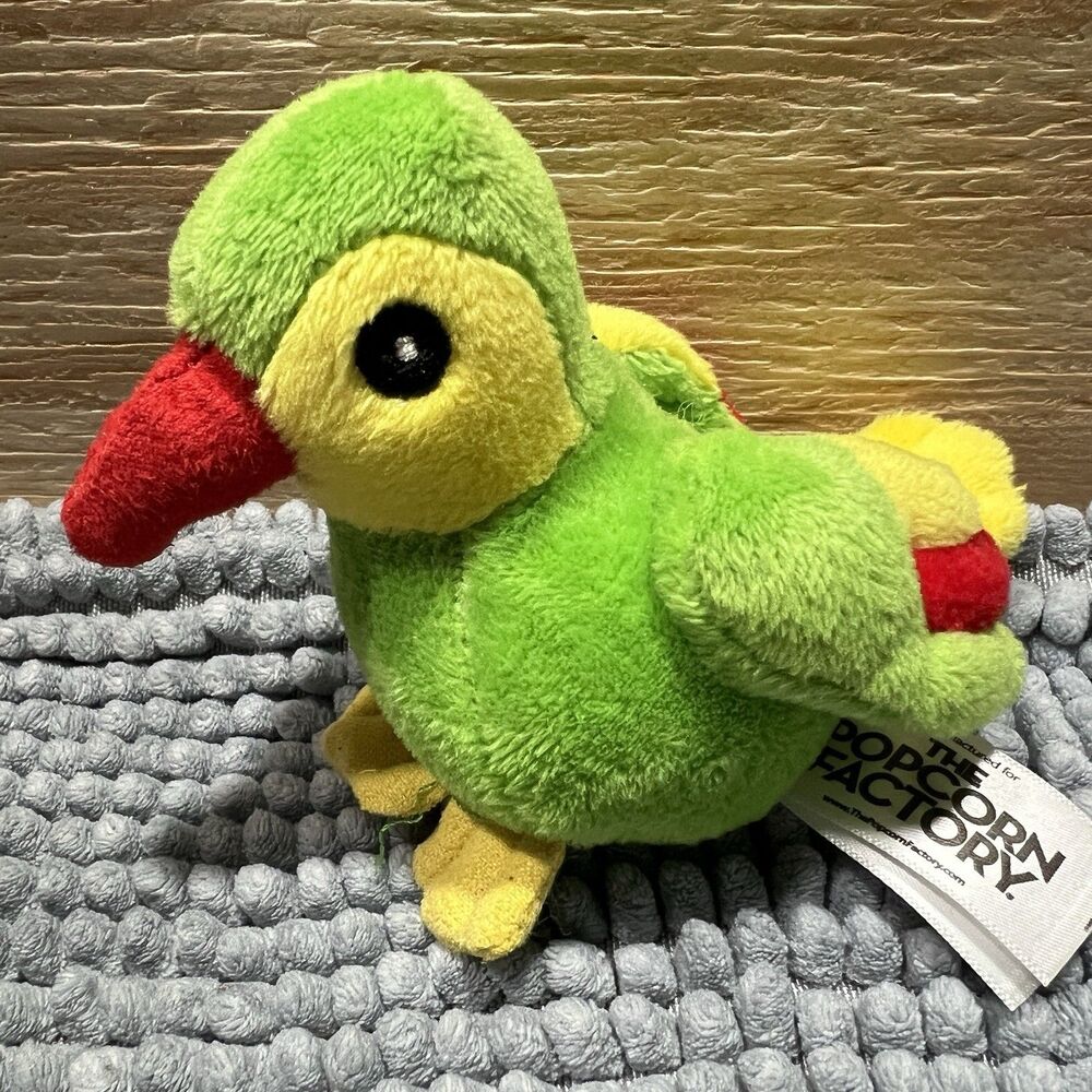 Rare The Popcorn Factory Green Parrot Bird Plush Stuffed Animal Toy Shoulder Pal
